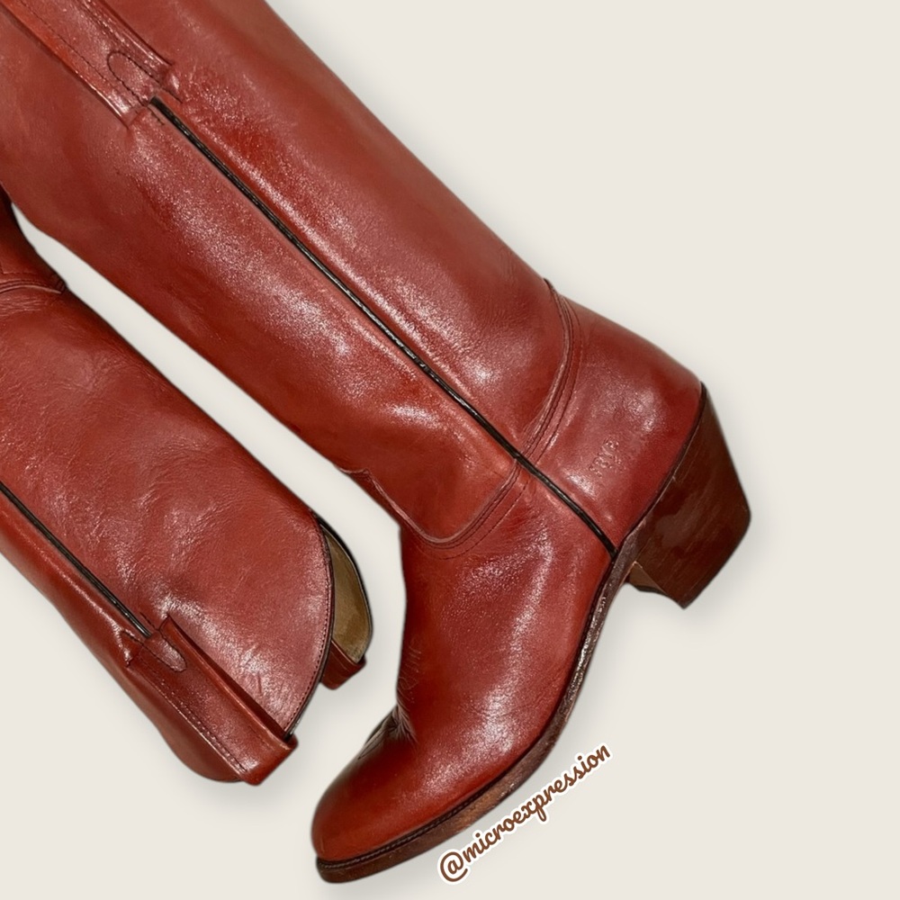 1980 Frye Vintage Red Leather Embroidered Heeled Western Fall/Summer Cowboy Boot - Picture 11 of 15